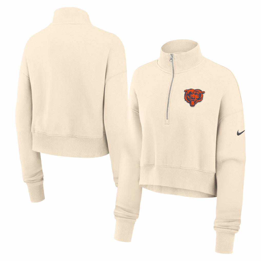 Chicago Bears Women's Legacy Phoenix Fleece Cropped Half-Zip Sweatshirt - Cream Sweatshirts
