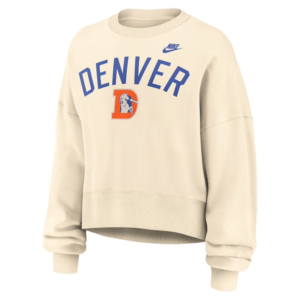 Denver Broncos Women's Oversized High Hip Legacy Arch Phoenix Fleece Sweatshirt - Natural Sweatshirts