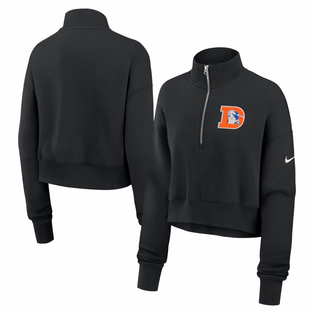 Denver Broncos Women's Legacy Phoenix Fleece Cropped Half-Zip Sweatshirt - Black Sweatshirts