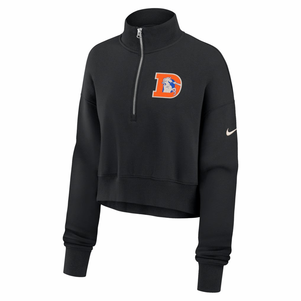 Denver Broncos Women's Legacy Phoenix Fleece Cropped Half-Zip Sweatshirt - Black Sweatshirts