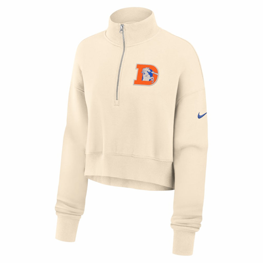 Denver Broncos Women's Legacy Phoenix Fleece Cropped Half-Zip Sweatshirt - Cream Sweatshirts