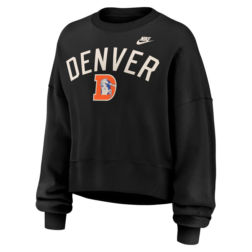 Denver Broncos Women's Oversized High Hip Legacy Arch Phoenix Fleece Sweatshirt - Black Sweatshirts