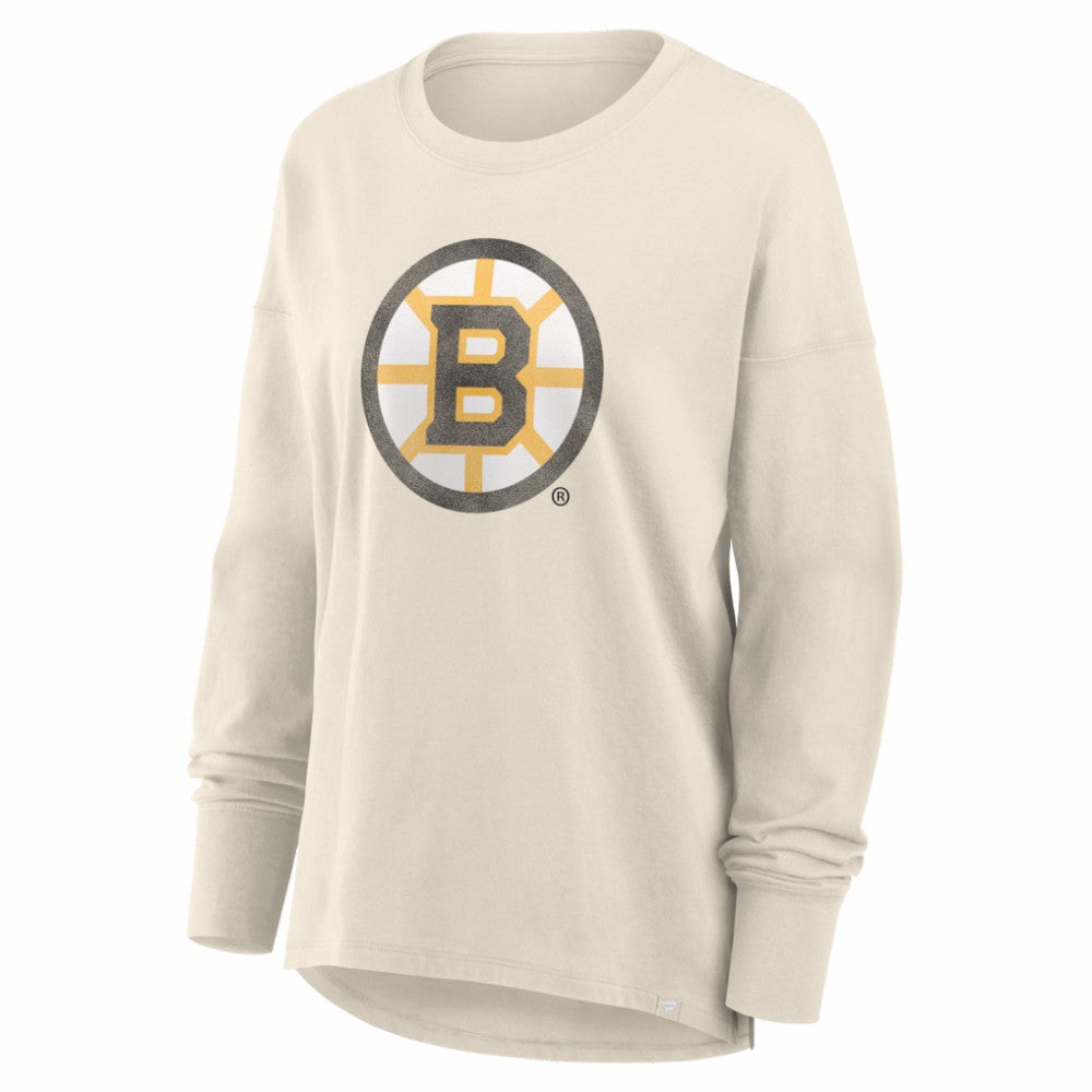 Boston Bruins Fanatics Women's Distressed Logo Long Sleeve T-Shirt - Cream | US 2001639165