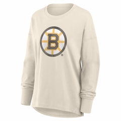 Boston Bruins Fanatics Women's Distressed Logo Long Sleeve T-Shirt - Cream | US 2001639165