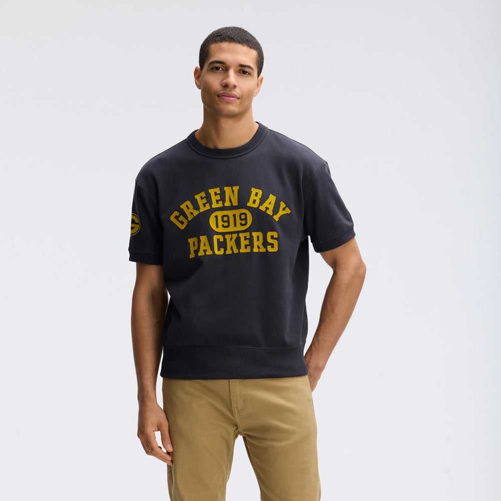 Green Bay Packers IconicFleece Short Sleeve Sweatshirt - Black Sweatshirts
