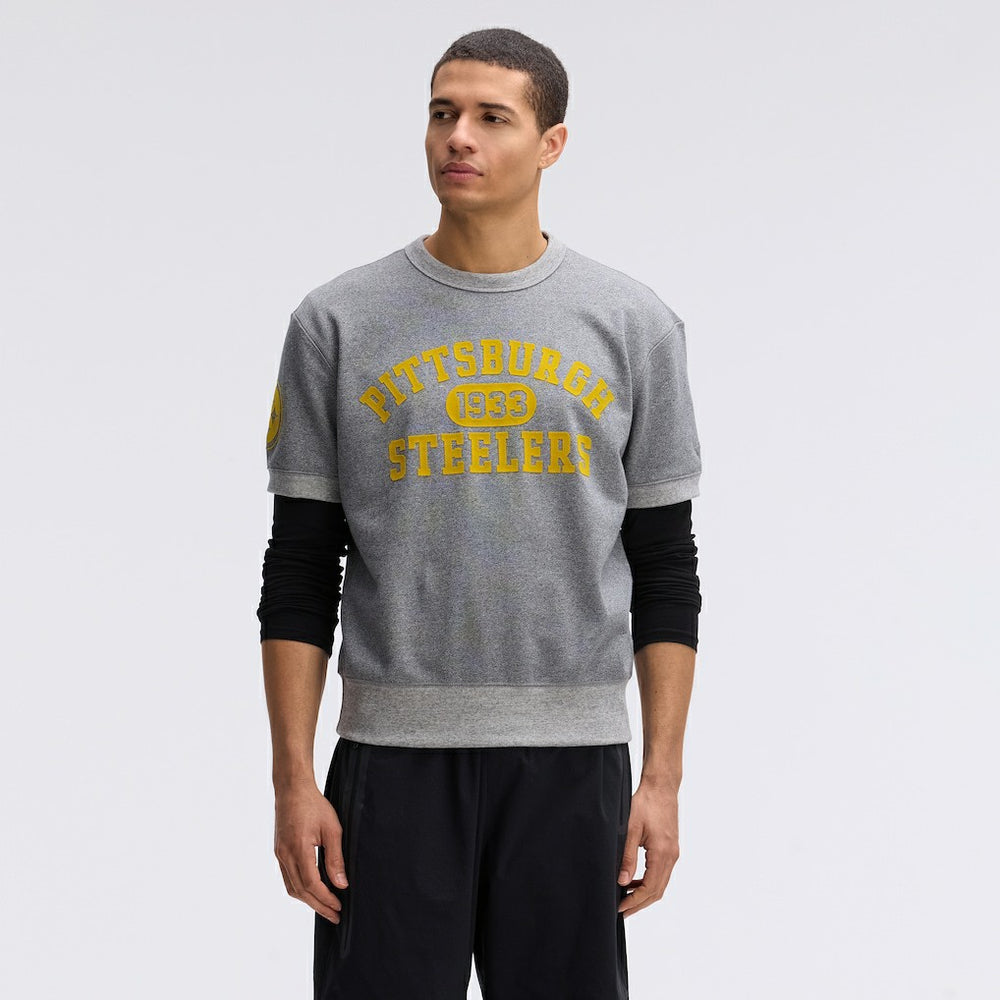 Pittsburgh Steelers IconicFleece Short Sleeve Sweatshirt - Athletic Heather Gray Sweatshirts