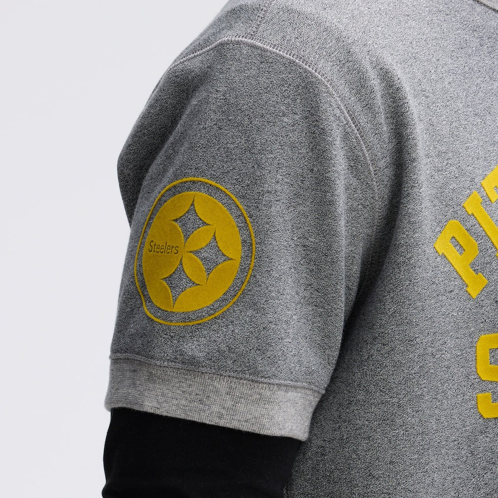 Pittsburgh Steelers IconicFleece Short Sleeve Sweatshirt - Athletic Heather Gray Sweatshirts