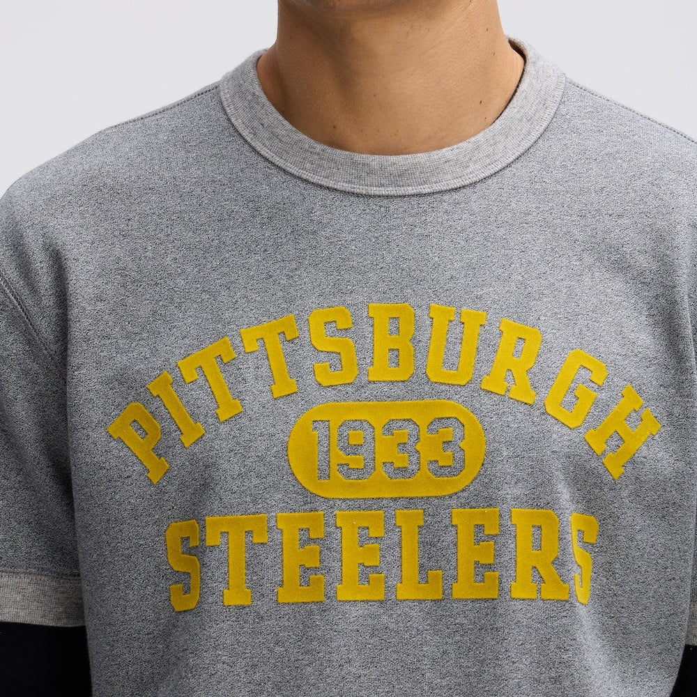 Pittsburgh Steelers IconicFleece Short Sleeve Sweatshirt - Athletic Heather Gray Sweatshirts