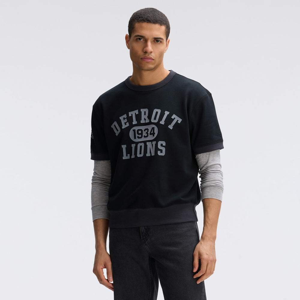Detroit Lions IconicFleece Short Sleeve Sweatshirt - Black Sweatshirts
