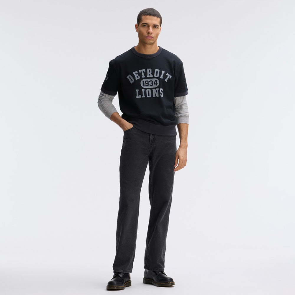 Detroit Lions IconicFleece Short Sleeve Sweatshirt - Black Sweatshirts