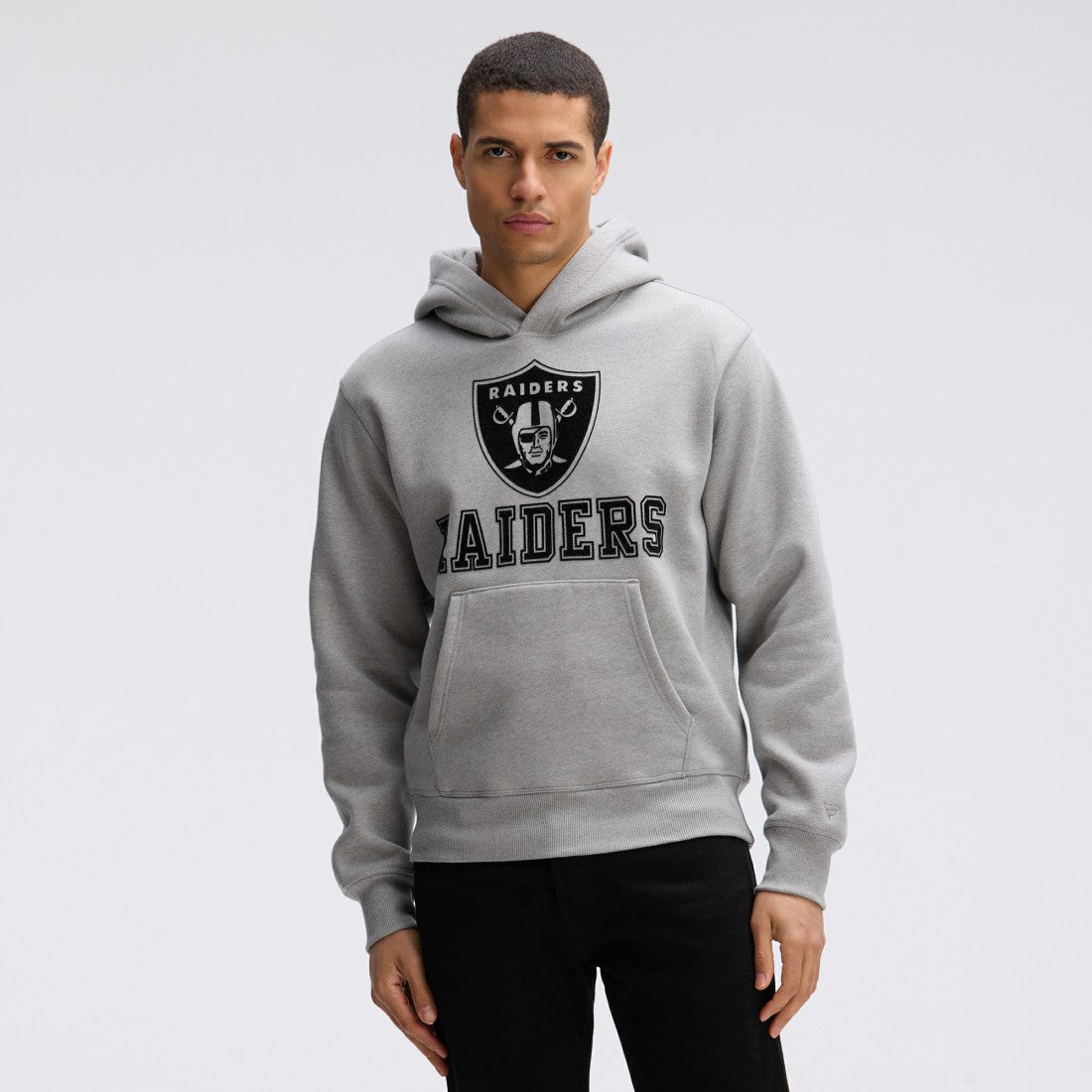 Las Vegas Raiders IconicFleece Flocked Hoodie - Heather Gray Hoodies