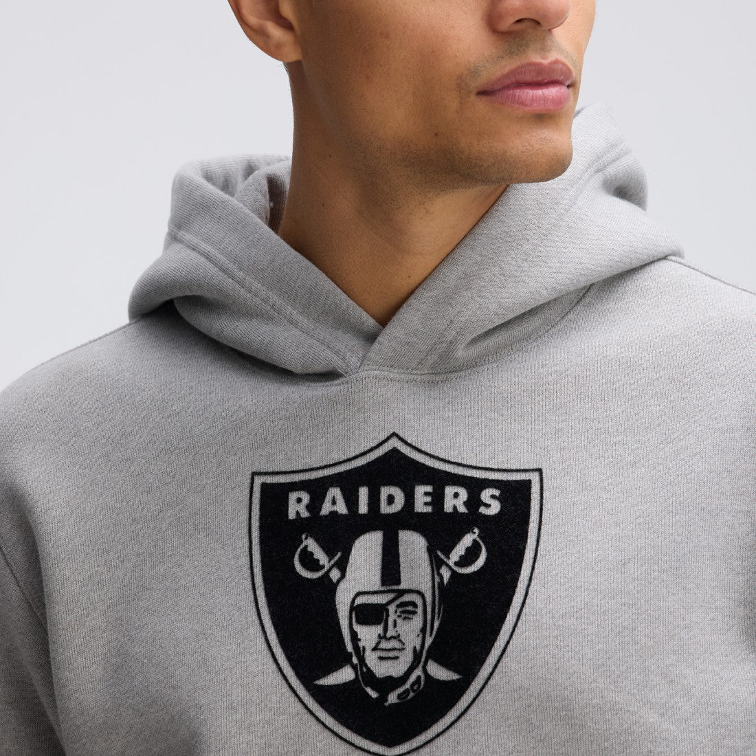 Las Vegas Raiders IconicFleece Flocked Hoodie - Heather Gray Hoodies