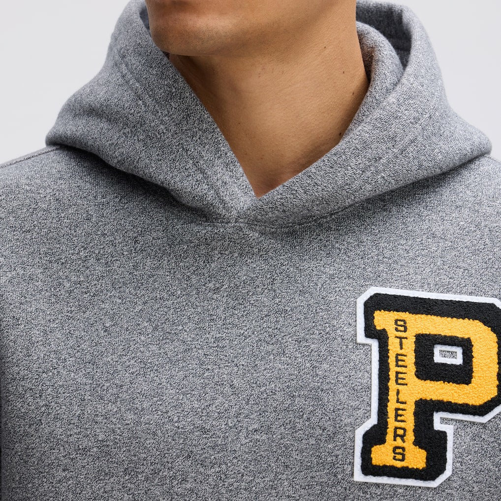 Pittsburgh Steelers IconicFleece Letterman Hoodie - Athletic Heather Gray Hoodies