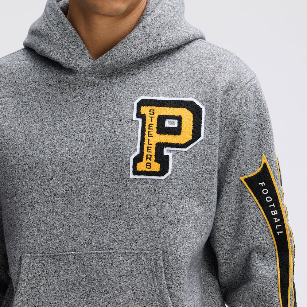 Pittsburgh Steelers IconicFleece Letterman Hoodie - Athletic Heather Gray Hoodies