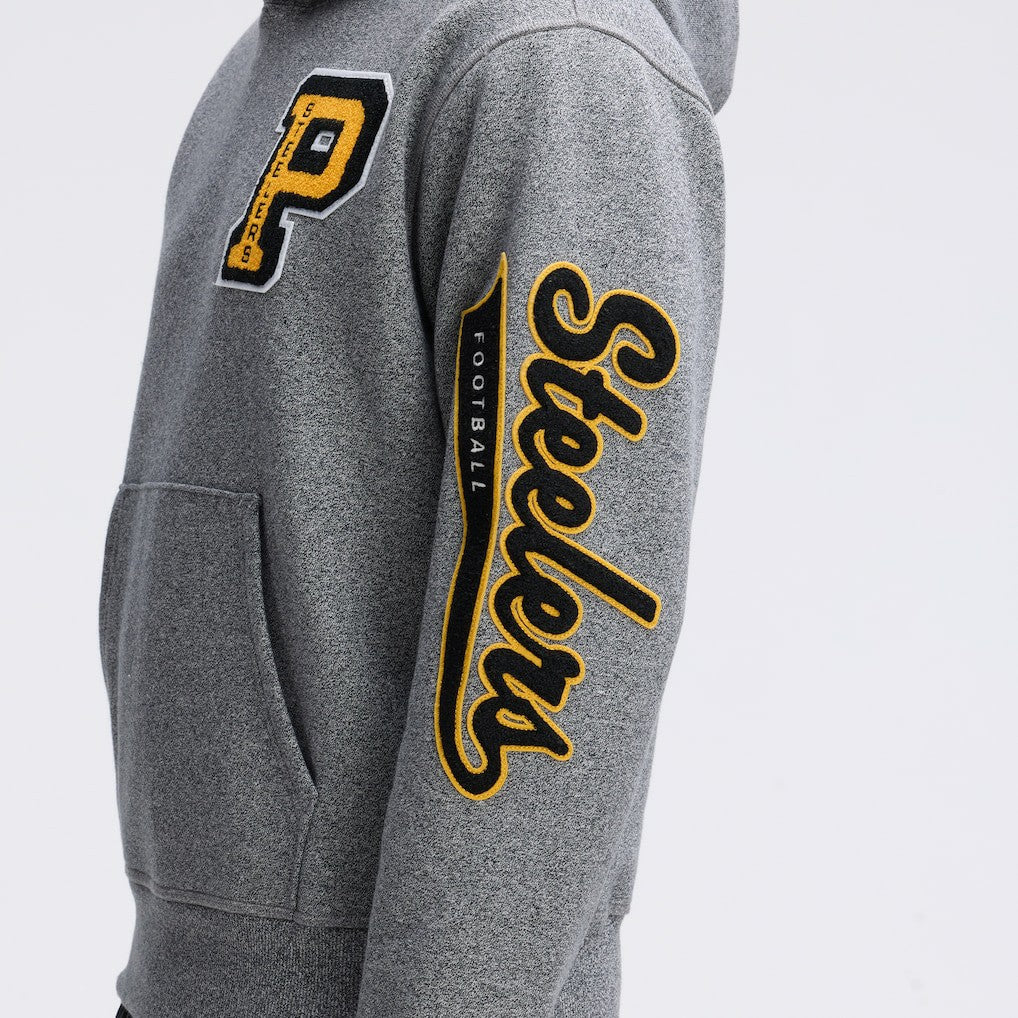 Pittsburgh Steelers IconicFleece Letterman Hoodie - Athletic Heather Gray Hoodies