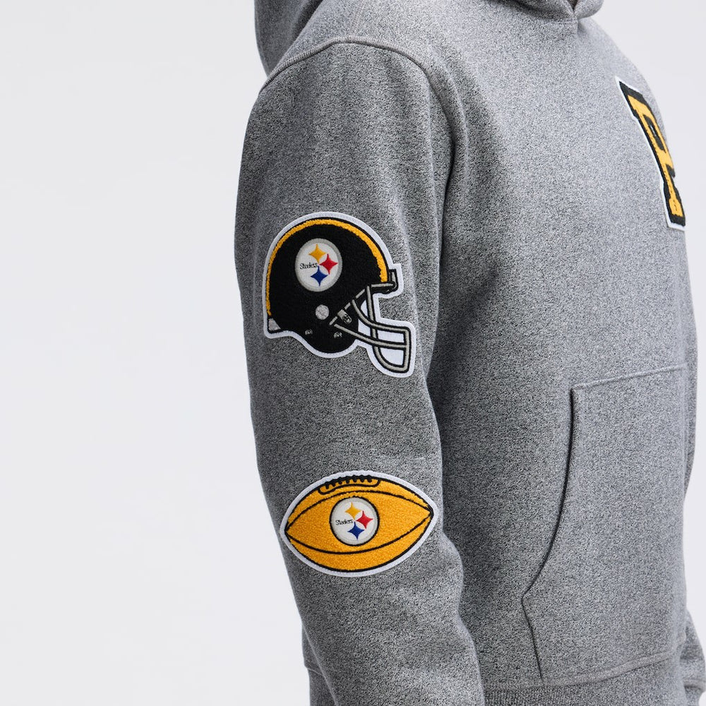 Pittsburgh Steelers IconicFleece Letterman Hoodie - Athletic Heather Gray Hoodies