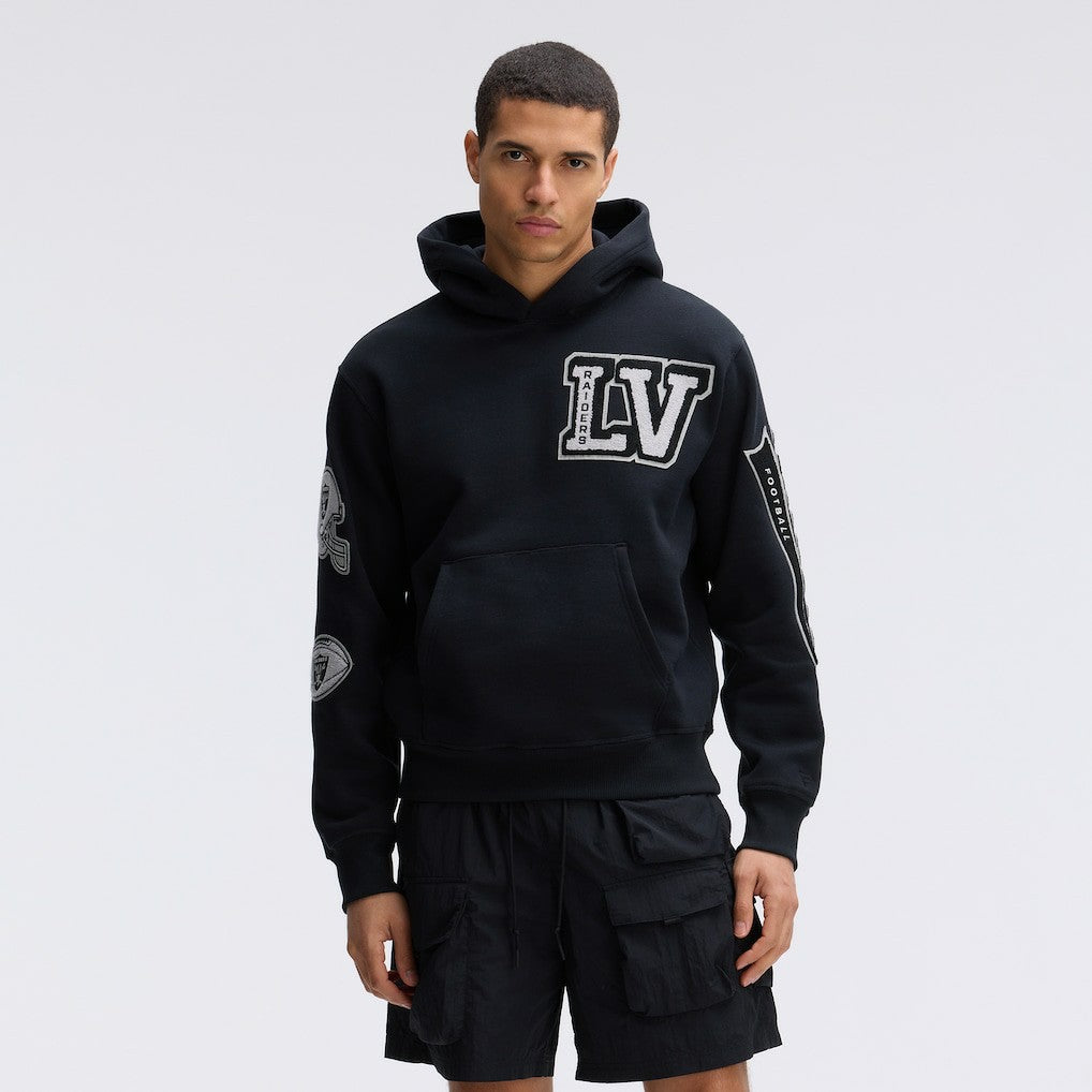 Las Vegas Raiders IconicFleece Letterman Hoodie - Black Hoodies