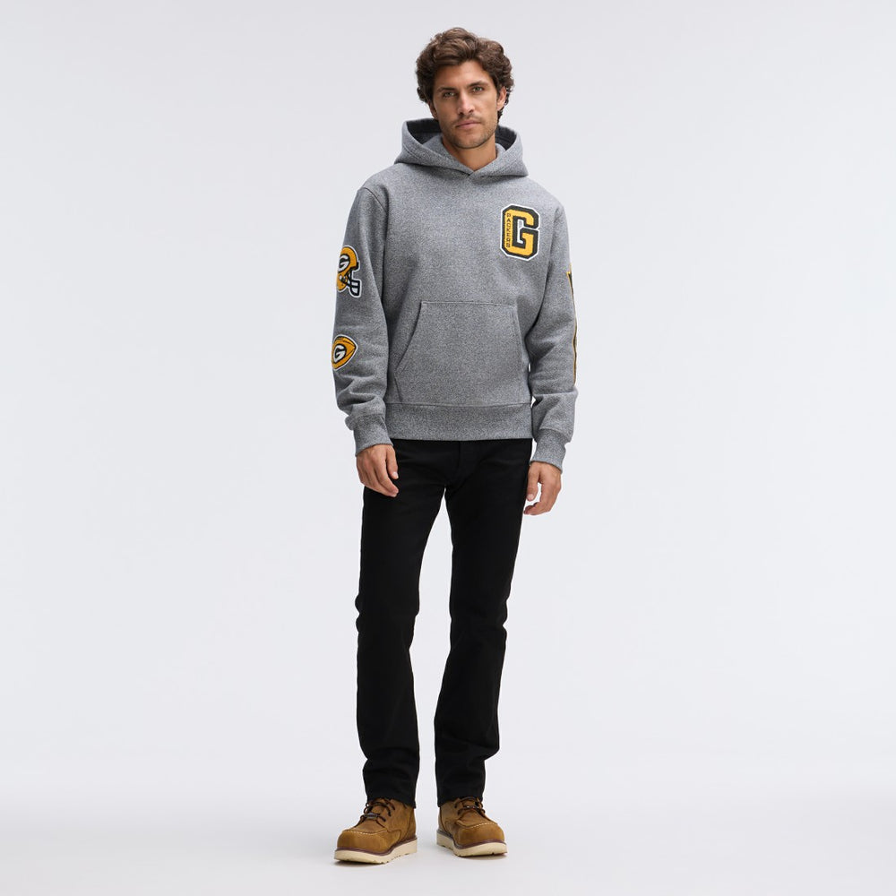 Green Bay Packers IconicFleece Letterman Hoodie - Athletic Heather Gray Hoodies