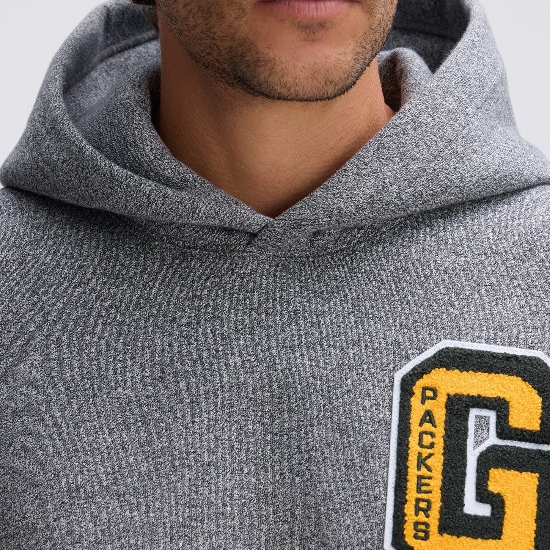 Green Bay Packers IconicFleece Letterman Hoodie - Athletic Heather Gray Hoodies