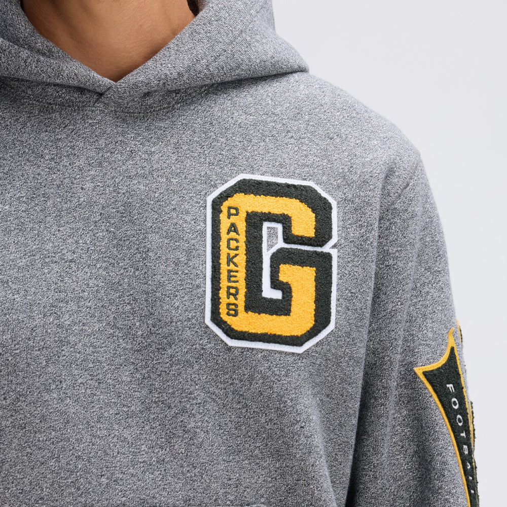 Green Bay Packers IconicFleece Letterman Hoodie - Athletic Heather Gray Hoodies