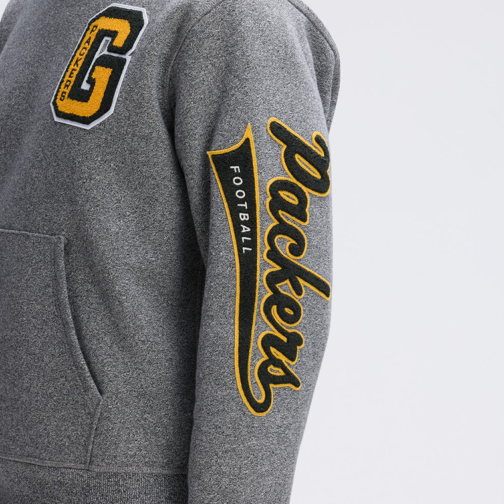 Green Bay Packers IconicFleece Letterman Hoodie - Athletic Heather Gray Hoodies