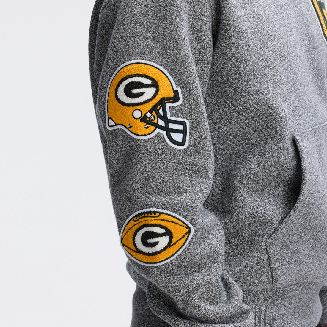 Green Bay Packers IconicFleece Letterman Hoodie - Athletic Heather Gray Hoodies
