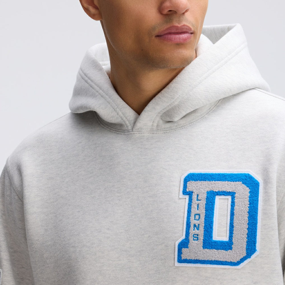 Detroit Lions IconicFleece Letterman Hoodie - Heather Gray Hoodies