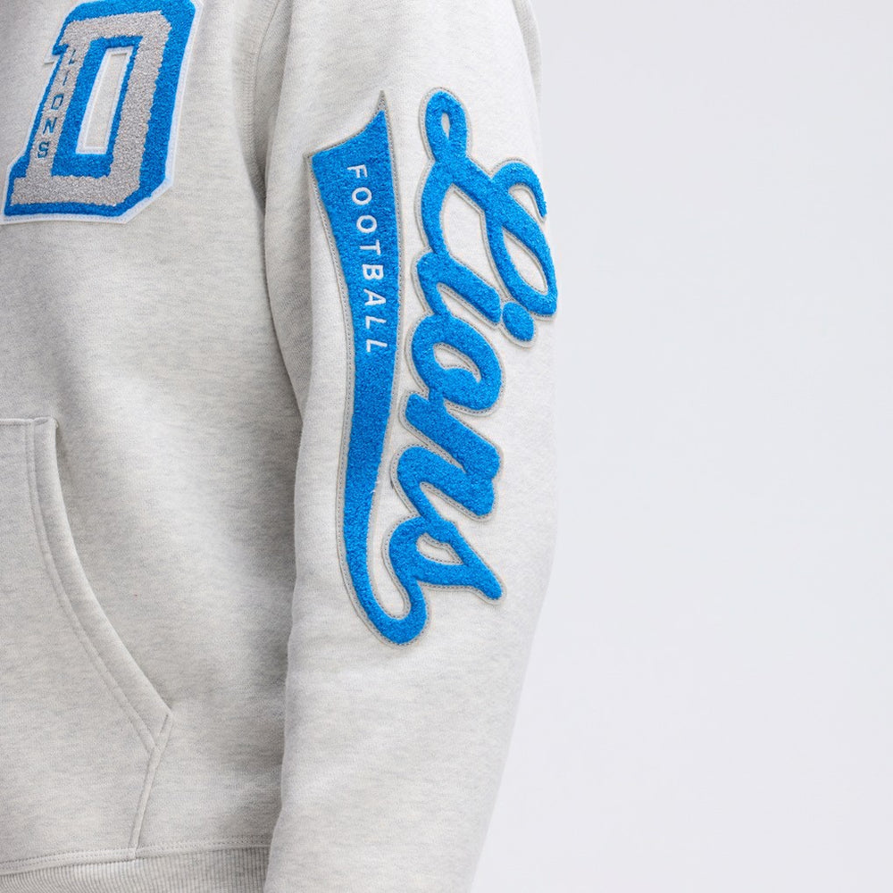 Detroit Lions IconicFleece Letterman Hoodie - Heather Gray Hoodies