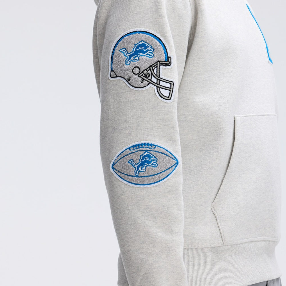 Detroit Lions IconicFleece Letterman Hoodie - Heather Gray Hoodies