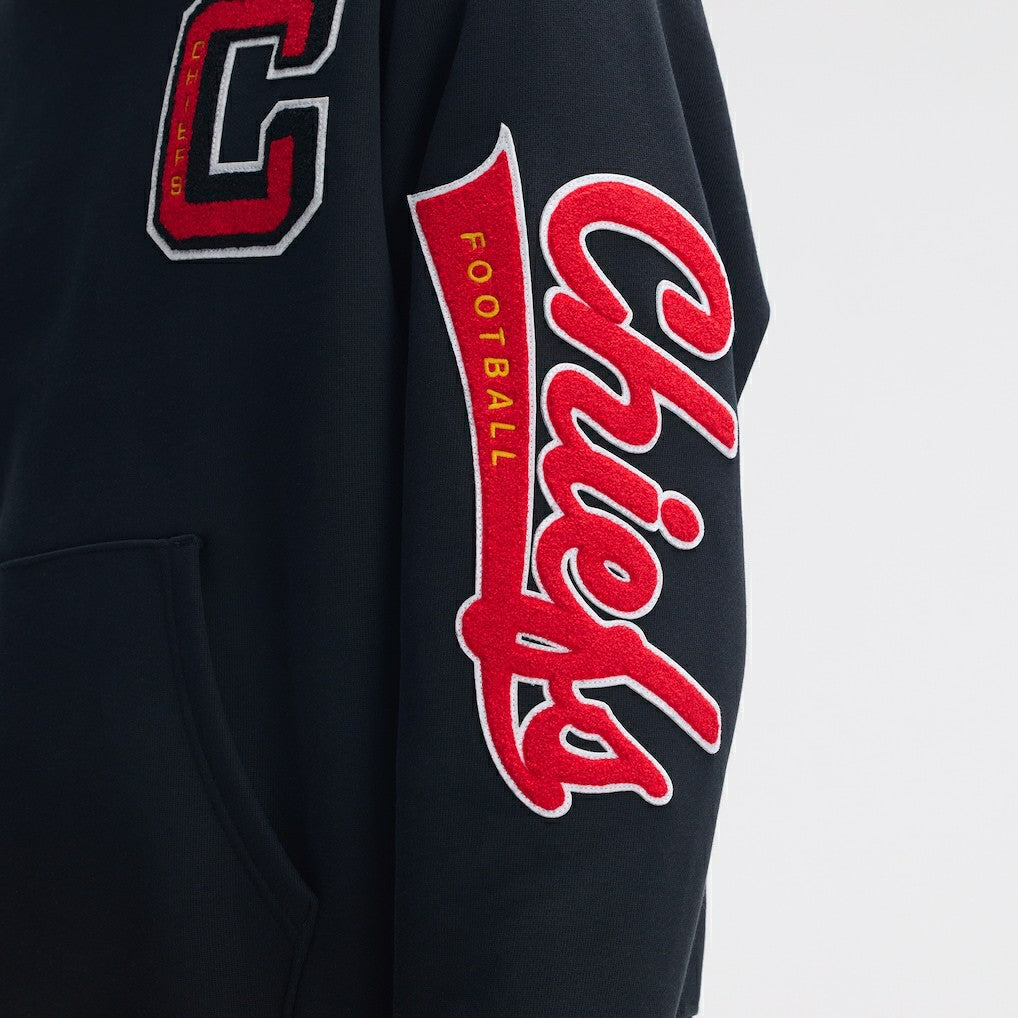 Kansas City Chiefs IconicFleece Letterman Hoodie - Black Hoodies