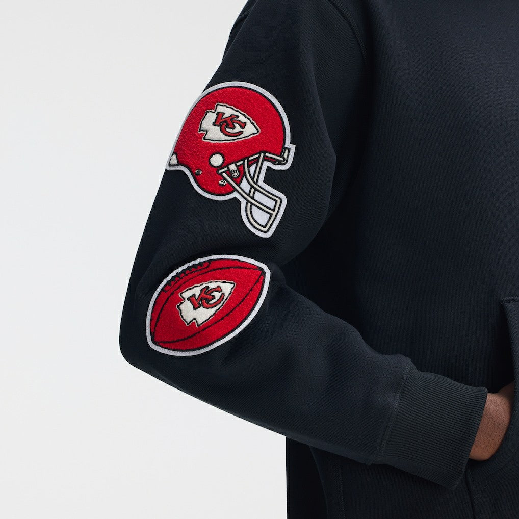 Kansas City Chiefs IconicFleece Letterman Hoodie - Black Hoodies
