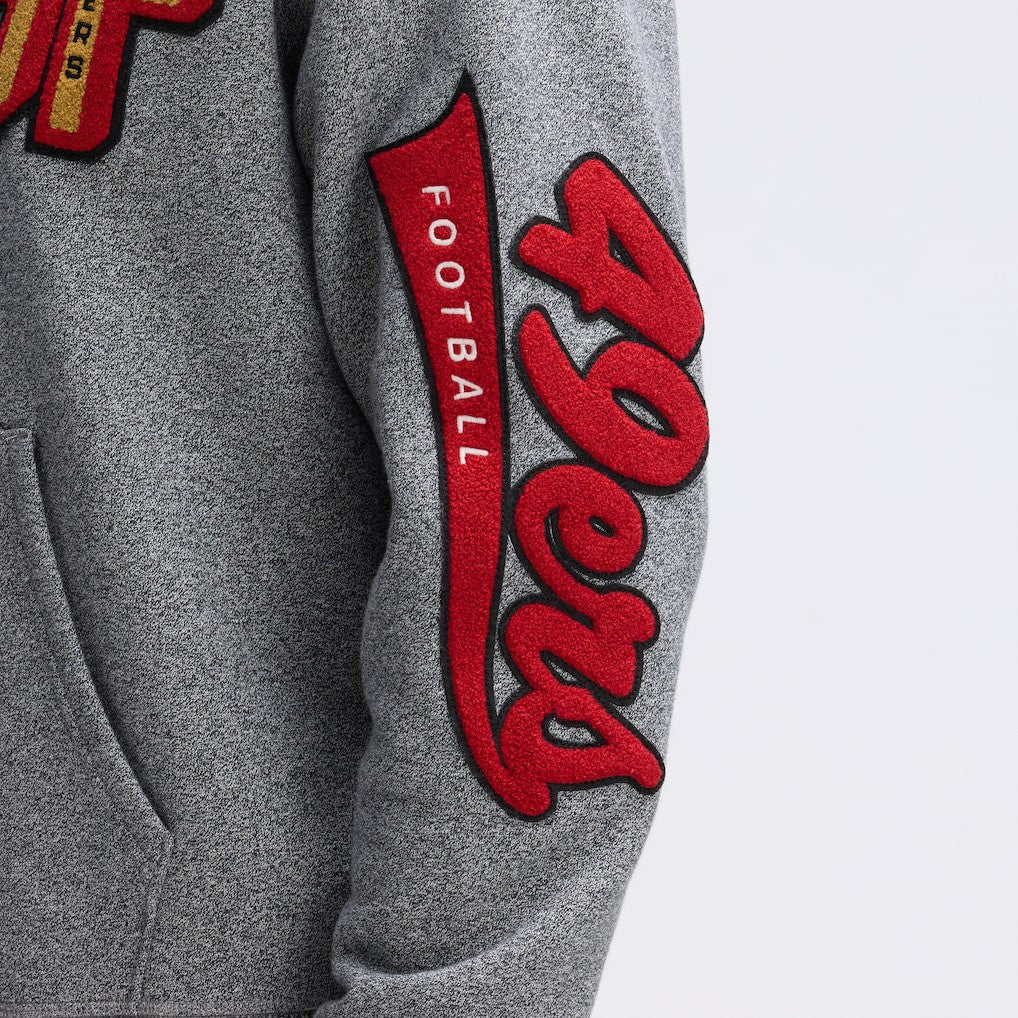 San Francisco 49ers IconicFleece Letterman Hoodie - Athletic Heather Gray Hoodies