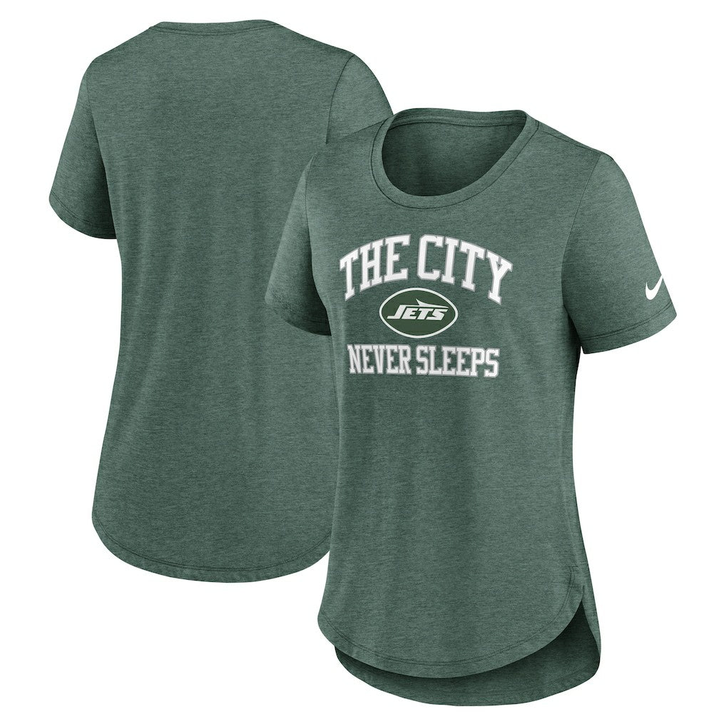 New York Jets Women's The City Never Sleeps Tri-Blend T-Shirt - Heather Green T-shirts