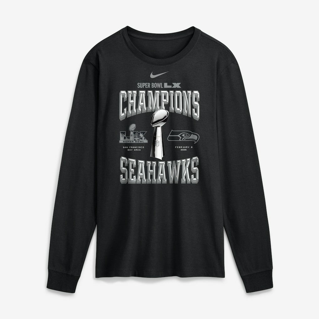 Seattle Seahawks Super Bowl LX Champions Locker Room Trophy Collection Long Sleeve T-Shirt - Black T-shirts