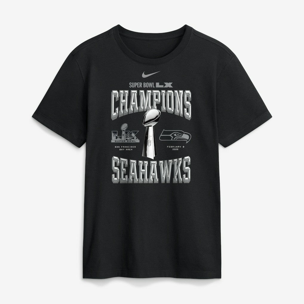Seattle Seahawks Super Bowl LX Champions Locker Room Trophy Collection Replica Tall T-Shirt - Black T-shirts