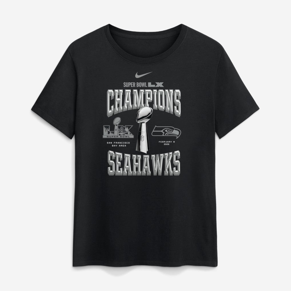Seattle Seahawks Women's Super Bowl LX Champions Locker Room Trophy Collection T-Shirt - Black T-shirts