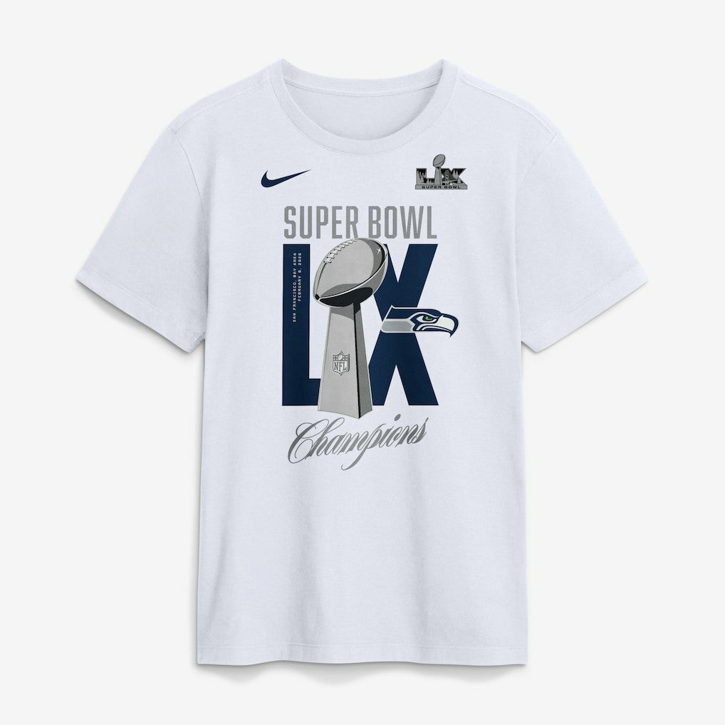 Seattle Seahawks Super Bowl LX Champions Lombardi Trophy T-Shirt - White T-shirts