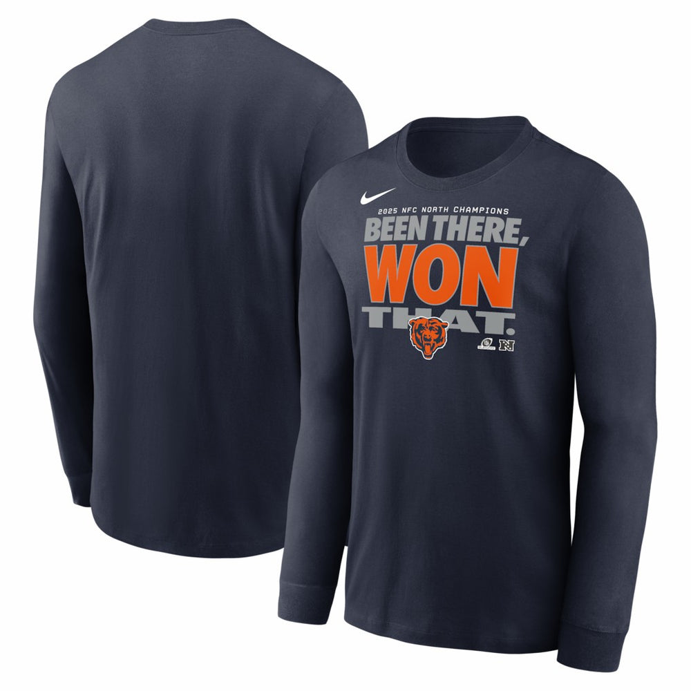 Chicago Bears 2025 NFC North Division Champions Locker Room Trophy Collection Long Sleeve T-Shirt - Navy T-shirts