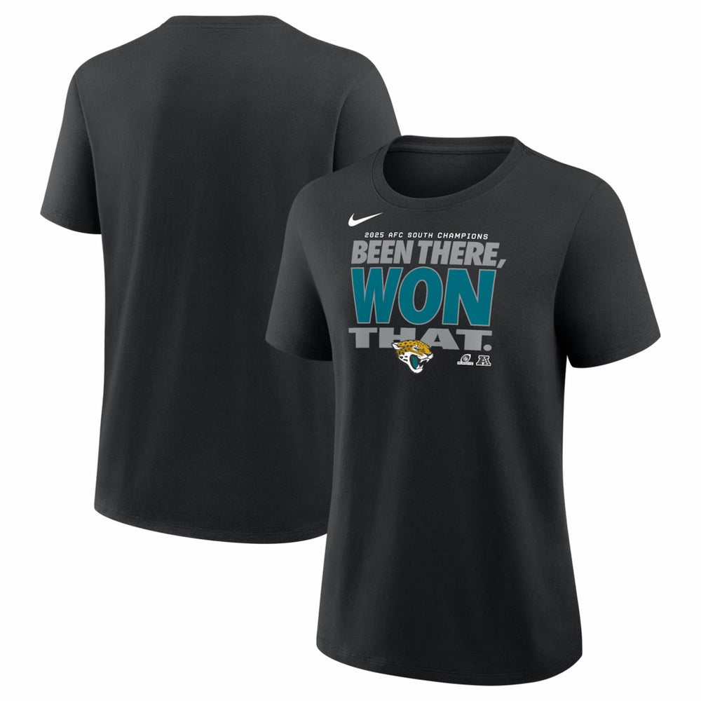 Jacksonville Jaguars Women's 2025 AFC South Division Champions Locker Room Trophy Collection T-Shirt - Black T-shirts