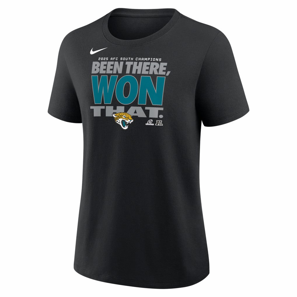 Jacksonville Jaguars Women's 2025 AFC South Division Champions Locker Room Trophy Collection T-Shirt - Black T-shirts