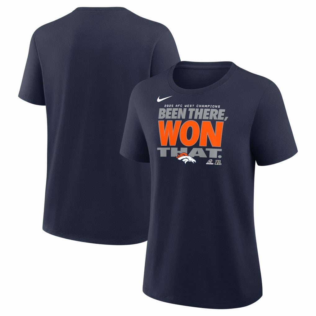 Denver Broncos Women's 2025 AFC West Division Champions Locker Room Trophy Collection T-Shirt - Navy T-shirts