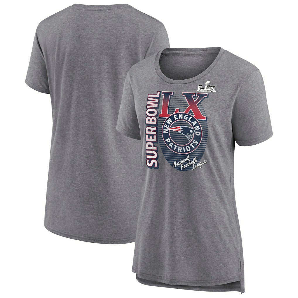 New England Patriots Women's Super Bowl LX Retro Tri-Blend T-Shirt - Heather Gray T-shirts