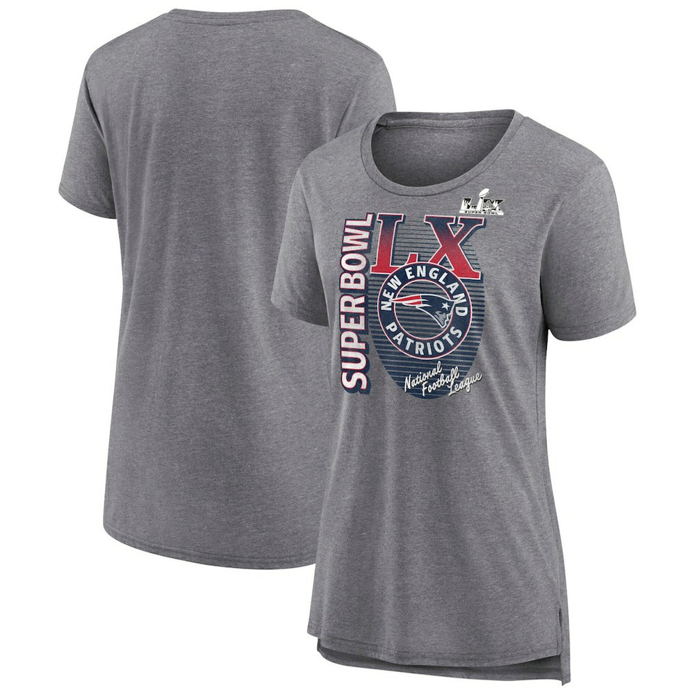 New England Patriots Women's Super Bowl LX Retro Tri-Blend T-Shirt - Heather Gray T-shirts
