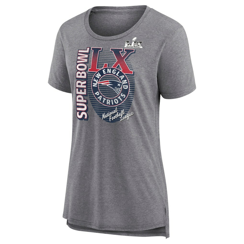 New England Patriots Women's Super Bowl LX Retro Tri-Blend T-Shirt - Heather Gray T-shirts