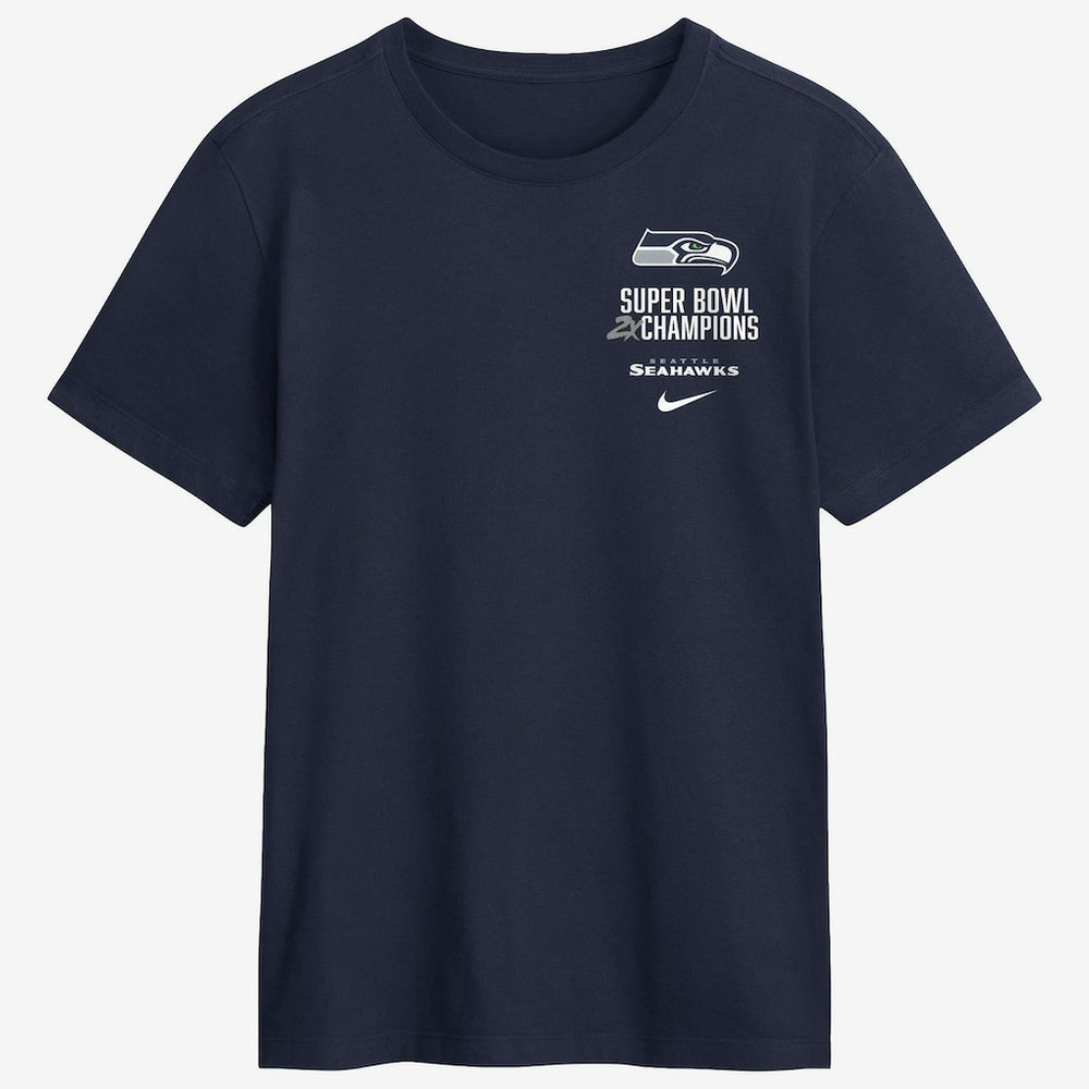 Seattle Seahawks Two-Time Super Bowl Champions Downtown Ring Club T-Shirt - College Navy T-shirts