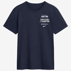Seattle Seahawks Two-Time Super Bowl Champions Downtown Ring Club T-Shirt - College Navy T-shirts
