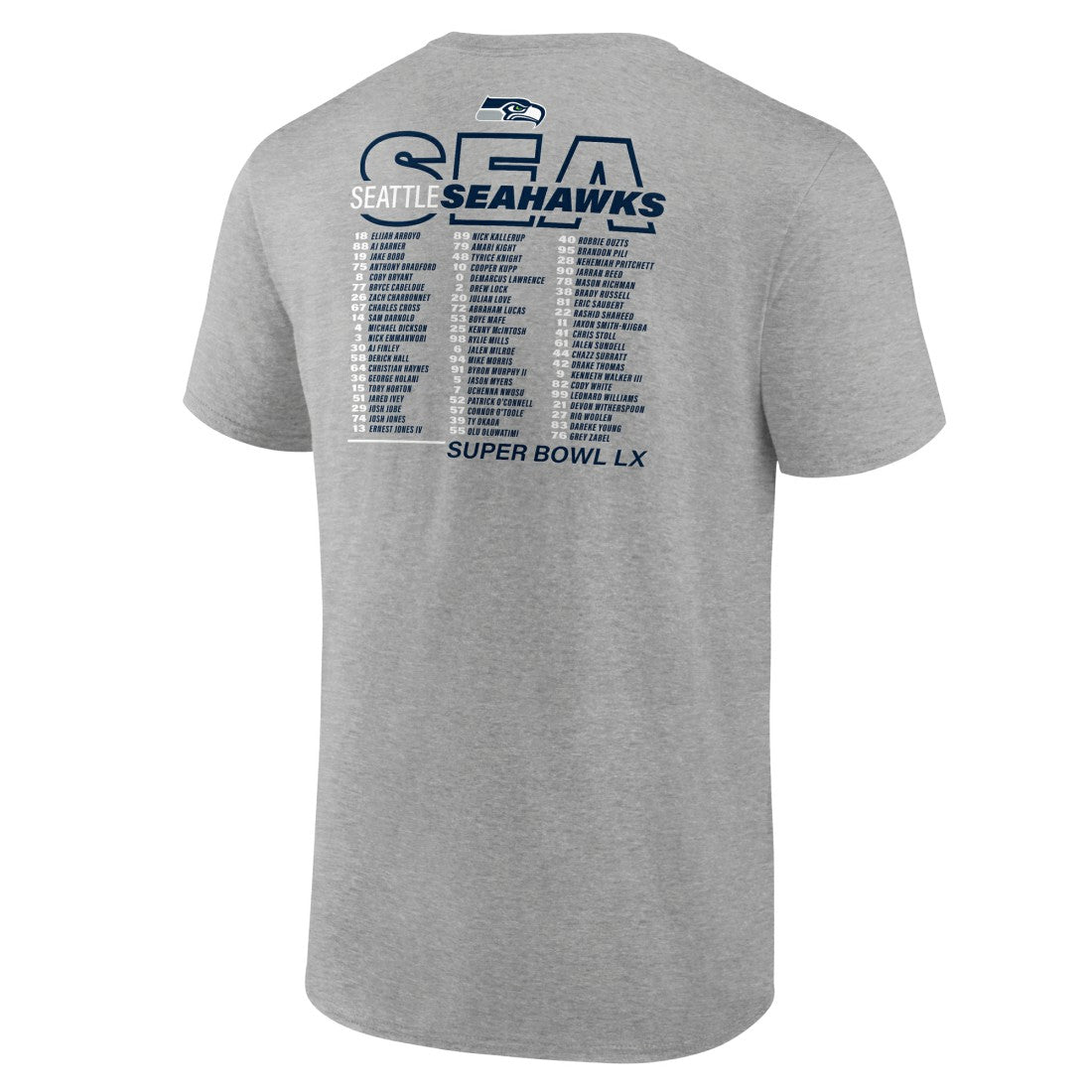 Seattle Seahawks Super Bowl LX Roster T-Shirt - Heather Gray T-shirts