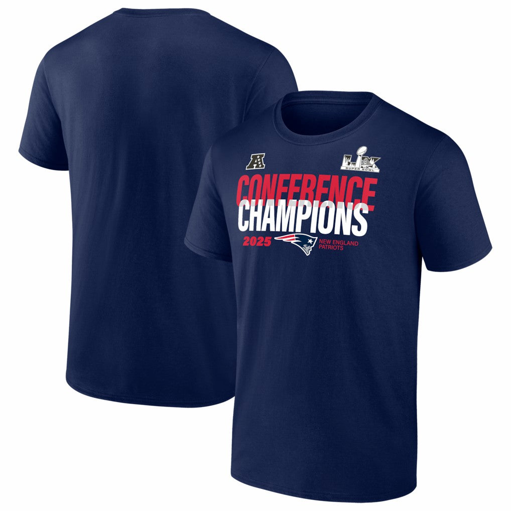 New England Patriots 2025 AFC Champions Right Side Draw T-Shirt - Navy T-shirts