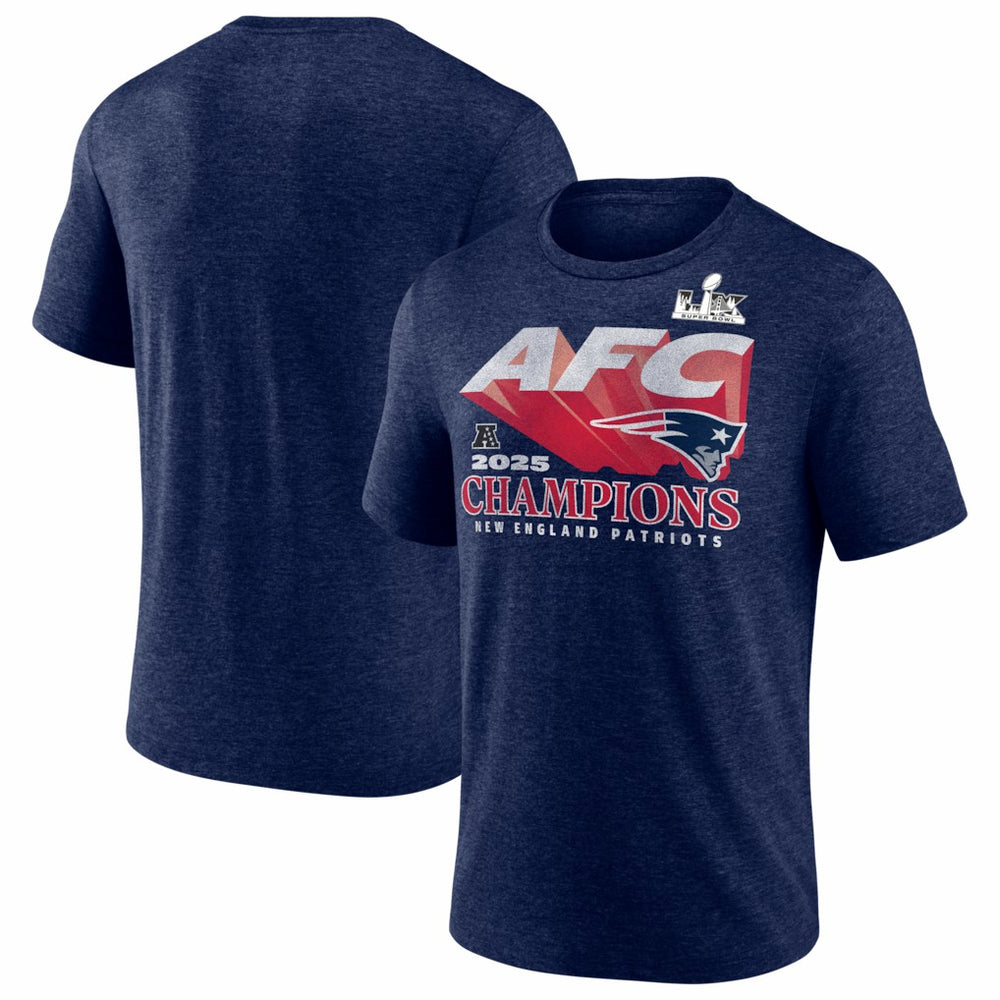 New England Patriots 2025 AFC Champions Quick Pass Tri-Blend T-Shirt - Heather Navy T-shirts