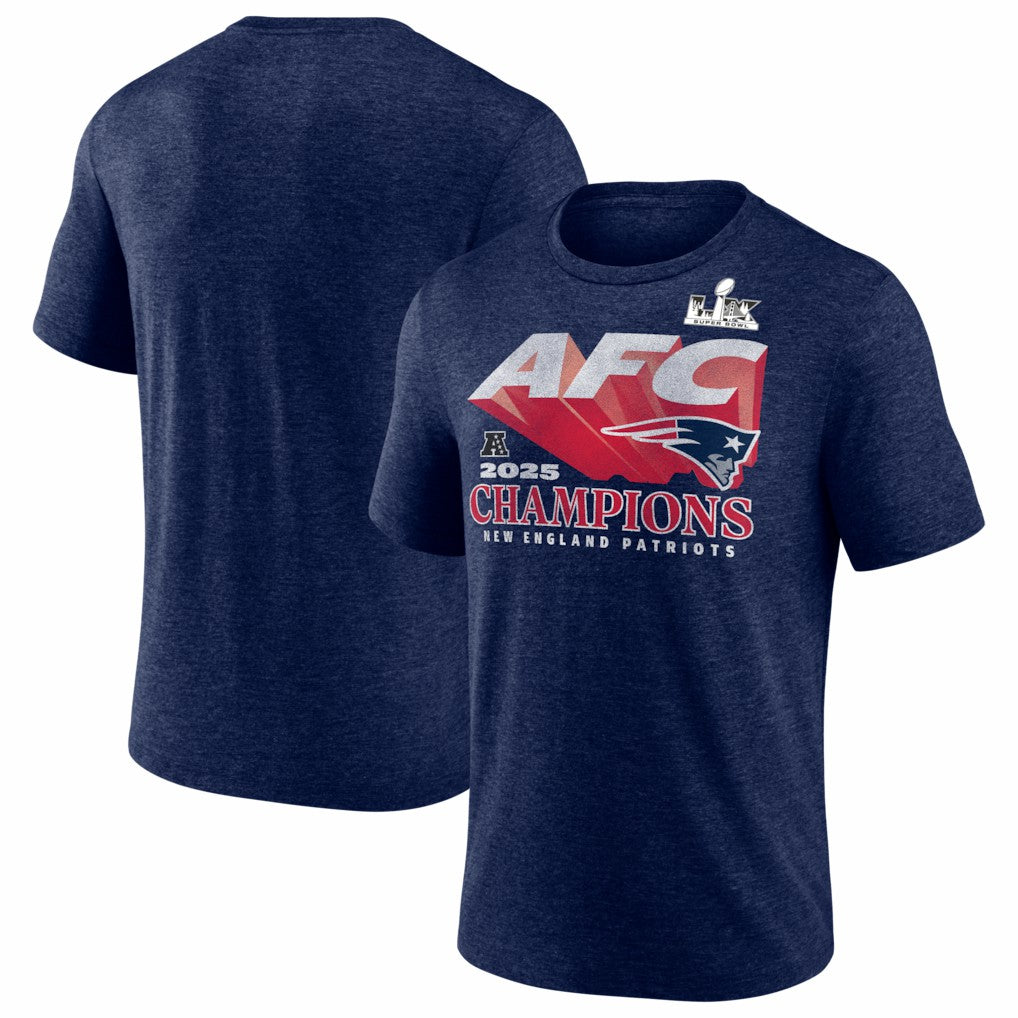 New England Patriots 2025 AFC Champions Quick Pass Tri-Blend T-Shirt - Heather Navy T-shirts